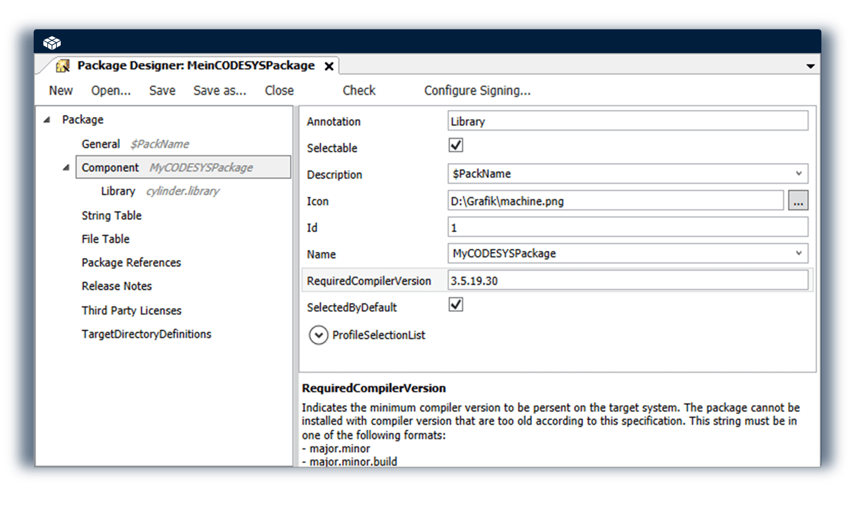 Con il Package Designer gratuito, potete creare e testare i vostri pacchetti CODESYS speciali direttamente nel CODESYS Development System, compresi i contratti di licenza per il vostro software. 